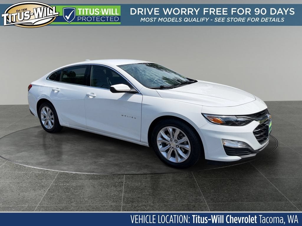 2019 Chevrolet Malibu LT in Summit White — front three-quarter view