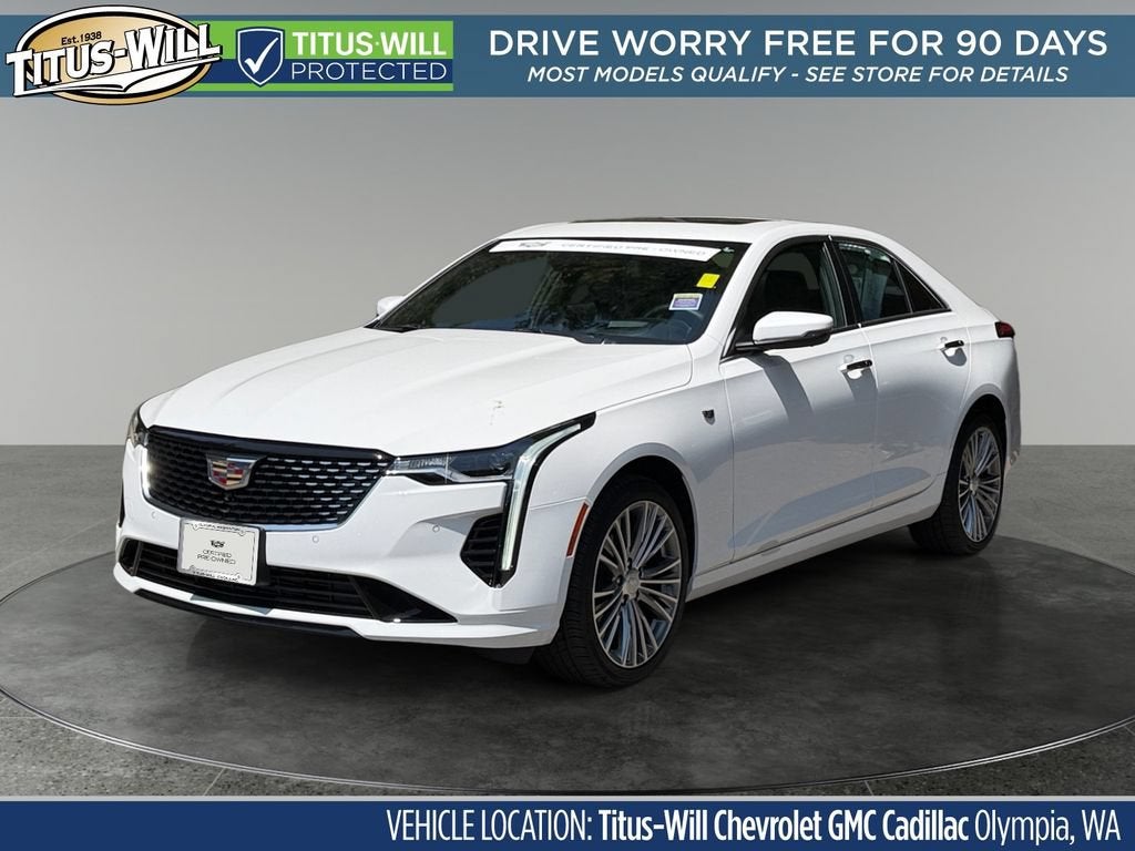 2026 Cadillac CT4 Premium Luxury in Summit White — front three-quarter view