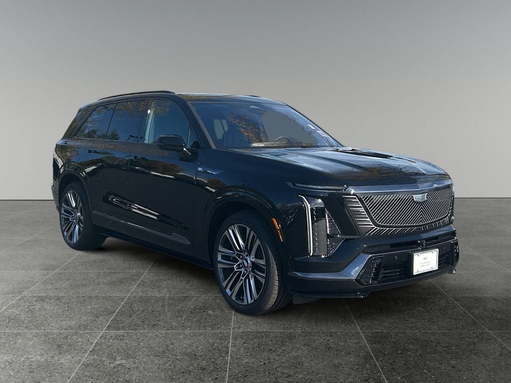 2026 Cadillac VISTIQ Platinum in Stellar Black Metallic — front three-quarter view