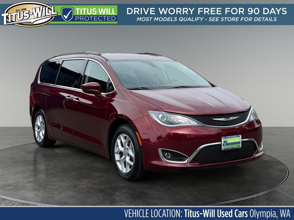 2018 Chrysler Pacifica Touring Plus in Velvet Red Pearlcoat — front three-quarter view