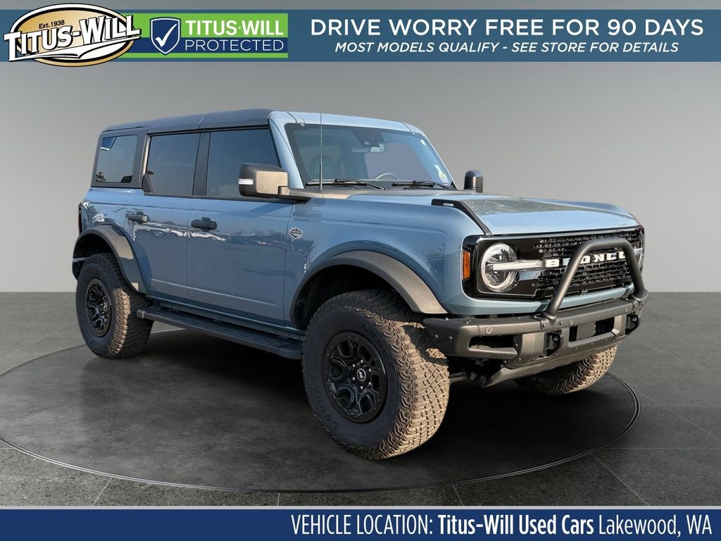 2024 Ford Bronco Wildtrak in Azure Gray Metallic — front three-quarter view