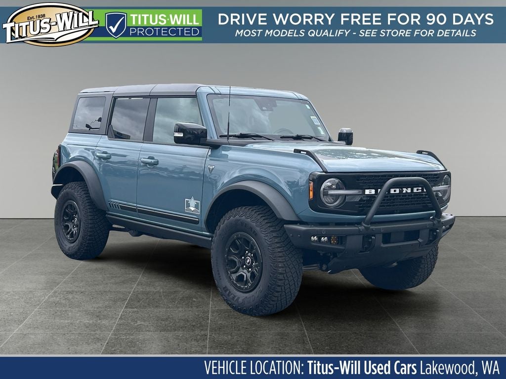 2021 Ford Bronco First Edition in Area 51 — front three-quarter view