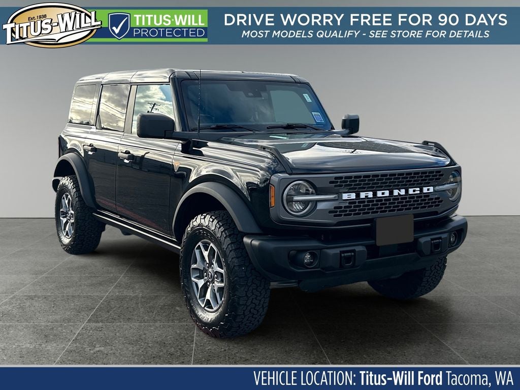 2025 Ford Bronco Badlands in Shadow Black — front three-quarter view