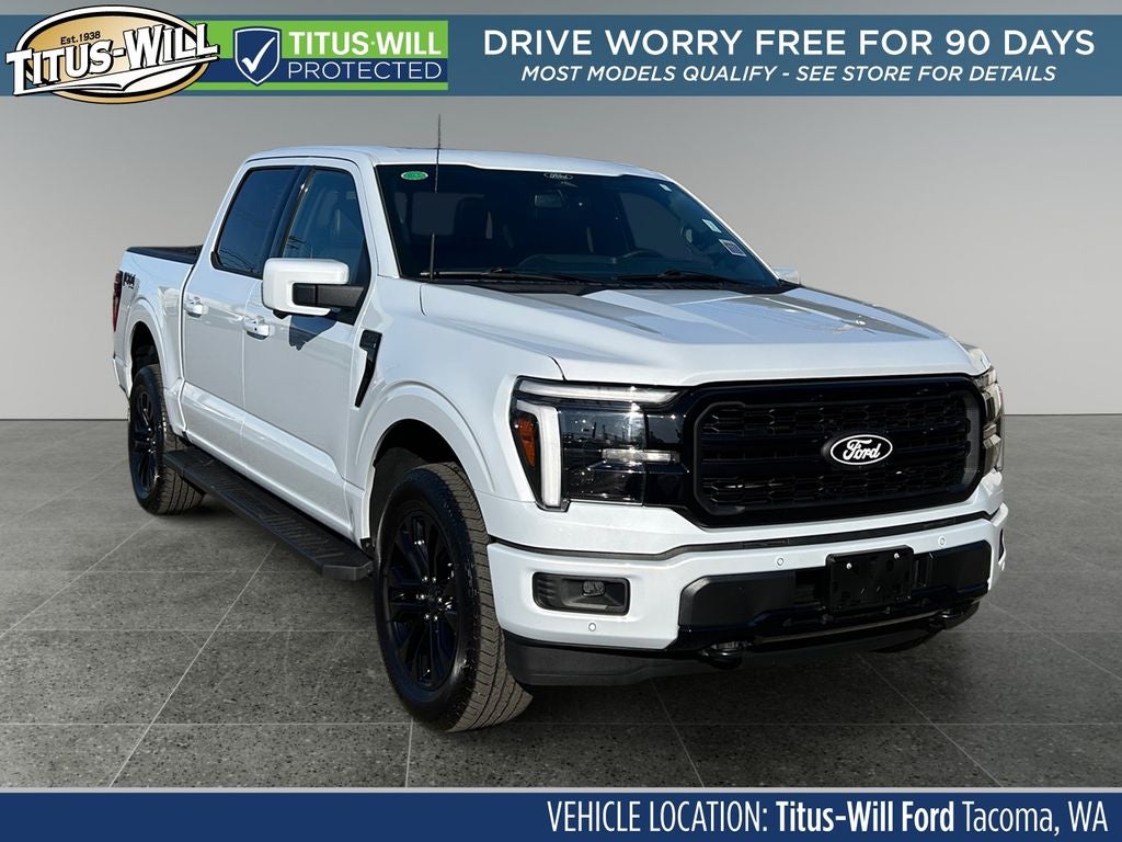 2025 Ford F-150 Lariat in White — front three-quarter view