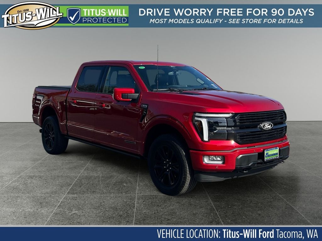 2025 Ford F-150 Platinum in Rapid Red Metallic Tc — front three-quarter view
