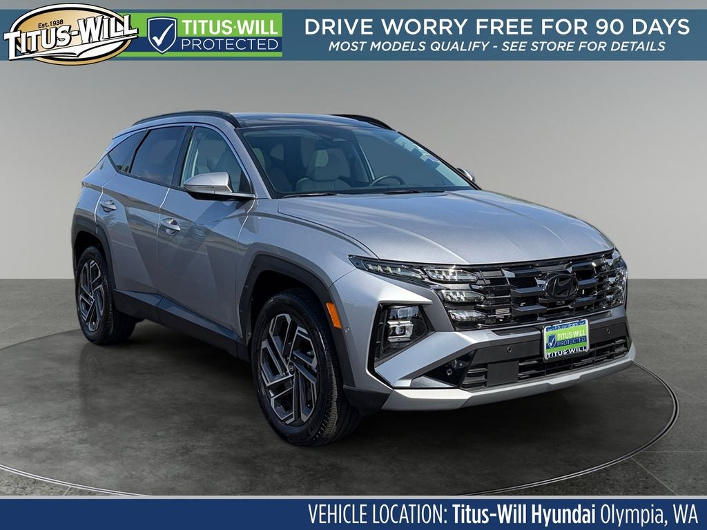 2025 Hyundai Tucson Hybrid Limited in Shimmering Silver — front three-quarter view