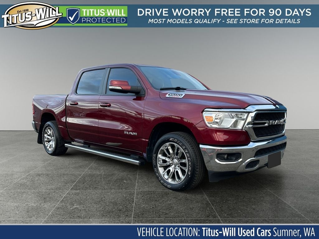 2021 RAM 1500 Big Horn/Lone Star in Red — front three-quarter view