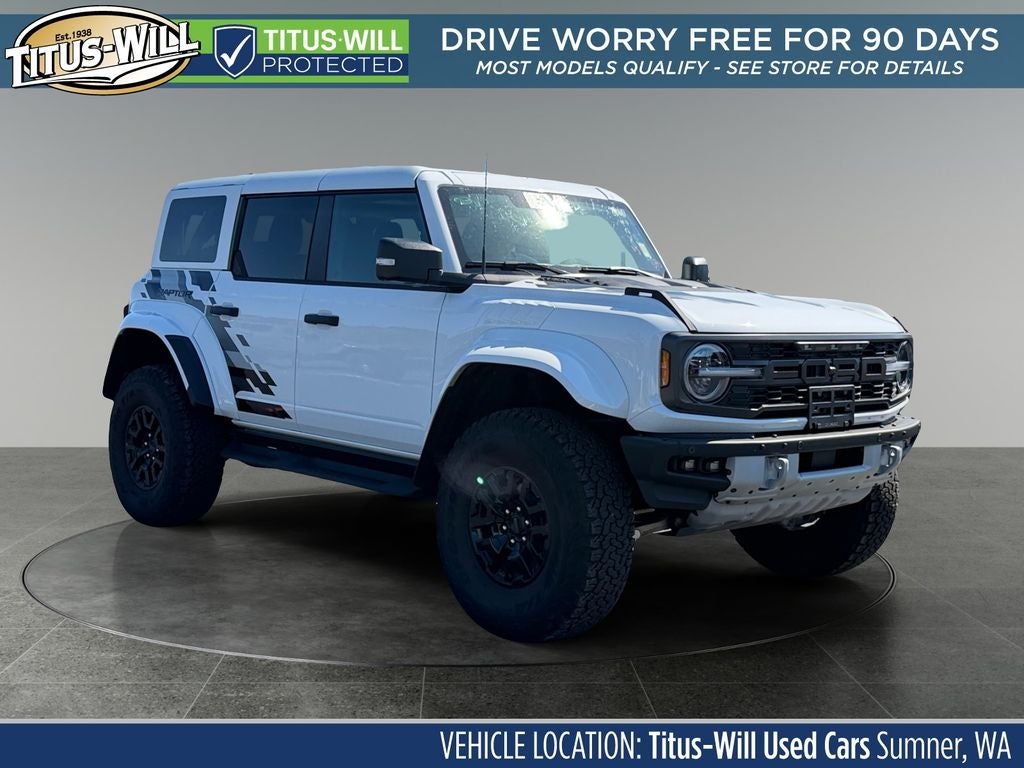 2025 Ford Bronco Raptor in Oxford White — front three-quarter view