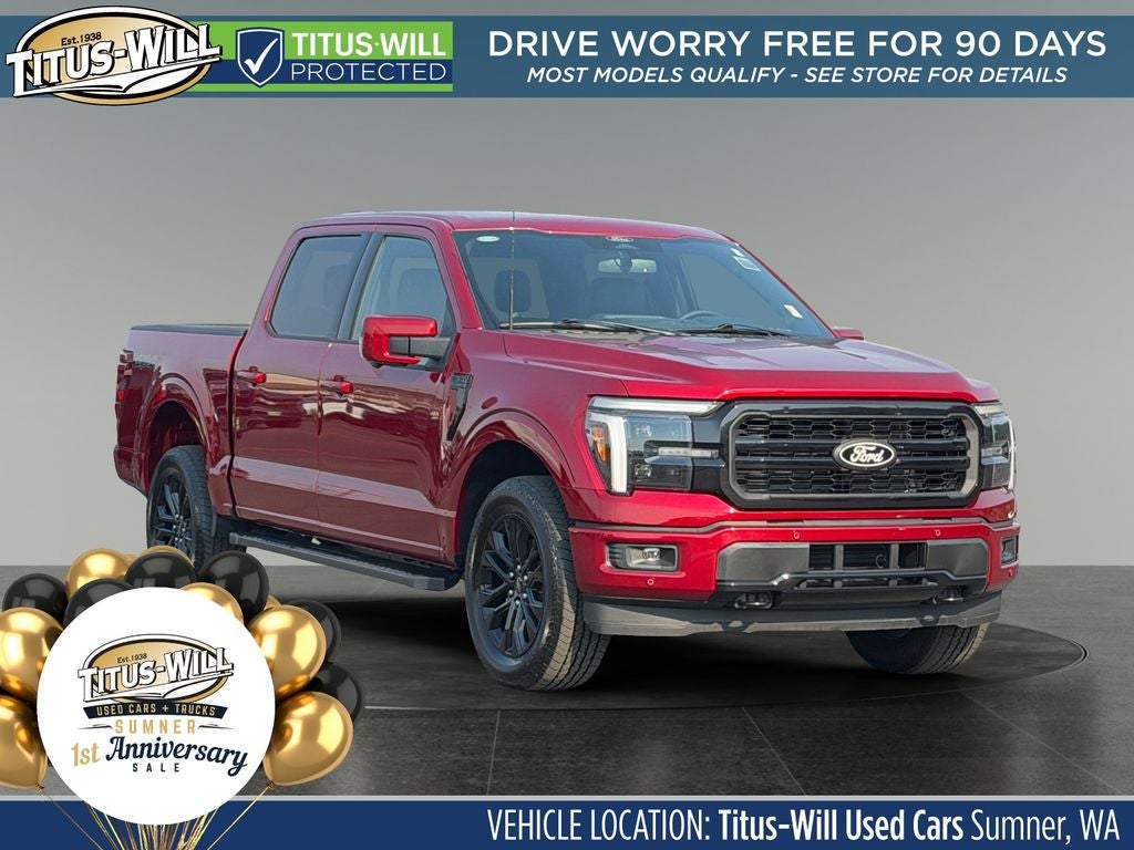2026 Ford F-150 Lariat in Red — front three-quarter view