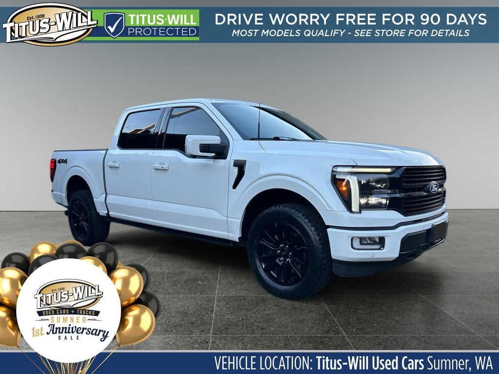 2024 Ford F-150 Platinum in White Metallic — front three-quarter view