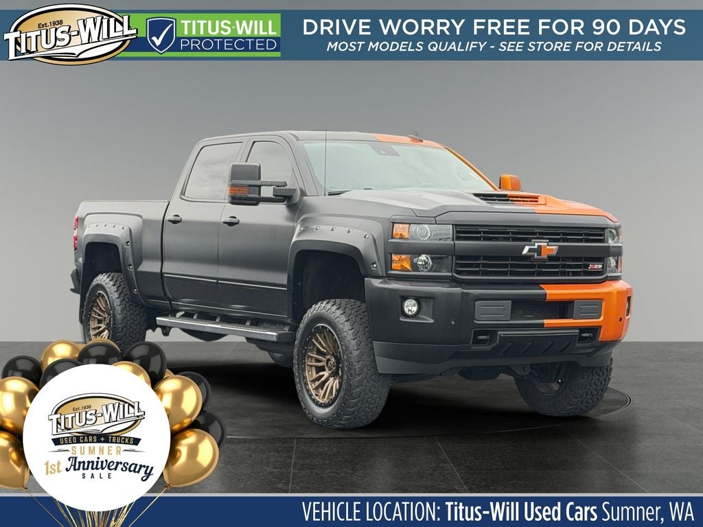 2018 Chevrolet Silverado 2500HD LTZ Lifted-Wheels &Tires **CUSTOM WRAP** in Black — front three-quarter view