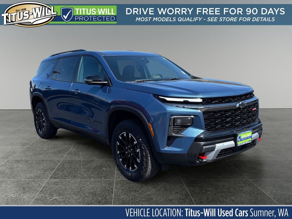 2025 Chevrolet Traverse Z71 in Lakeshore Blue — front three-quarter view